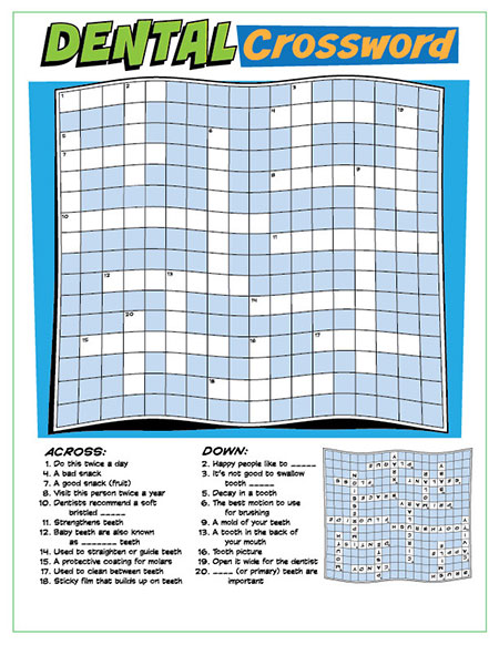 Dental Crossword Puzzle Activity Sheet - Pediatric Dentist in Duncan, SC and Spartanburg County